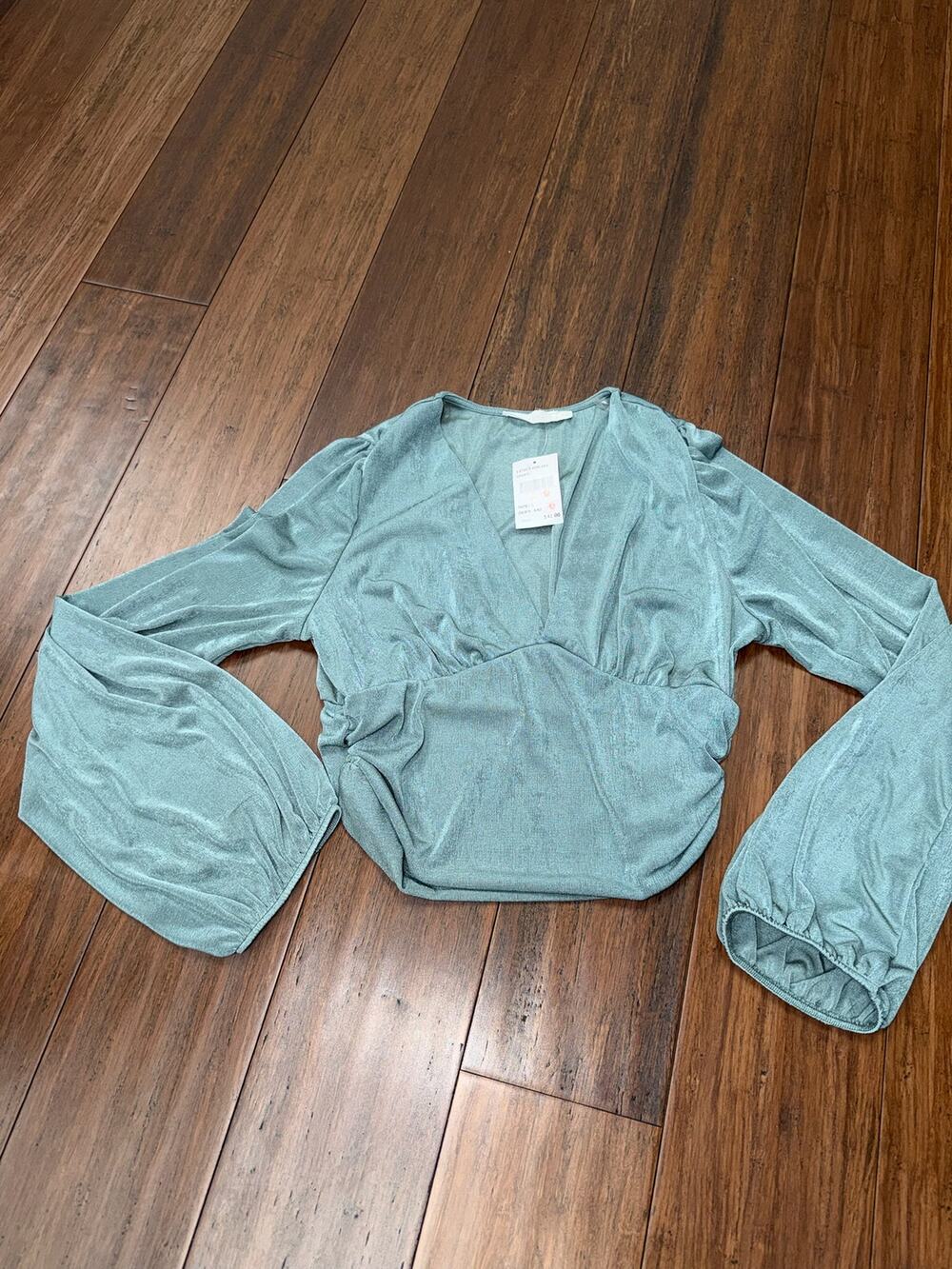 Large Lush Long Sleeve V-Neck Crop Blouse from Windsor.